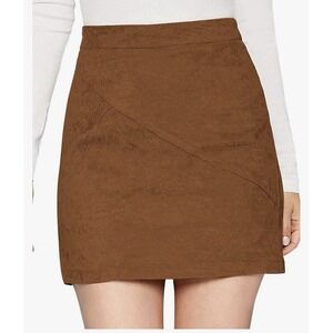 NWT Women's Large Brown Faux Suede Mini Skirt Western Boho Rodeo Stretch Soft